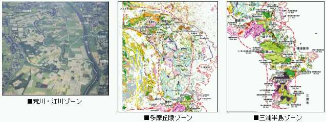 荒川・江川ゾーン、多摩丘陵ゾーン、三浦半島ゾーンの3地域