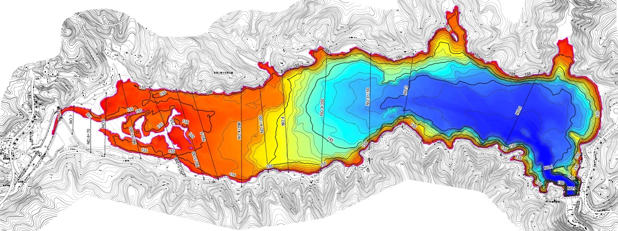 ダム湖の等深線図